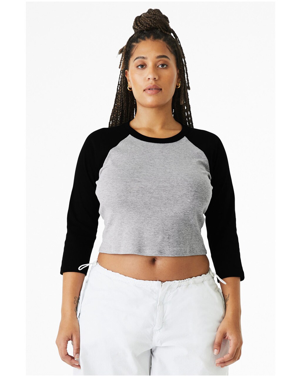 BELLA+CANVAS Ladies Micro Rib Raglan 3/4 Sleeve Baby Tee for Casual Wear, Streetwear & Cropped Fit Style Top